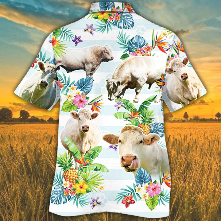Charolais Cattle Trendy Hawaiian Shirts For Men, Women, Cow Lovers Tropical Flower Trendy Hawaiian Shirt
