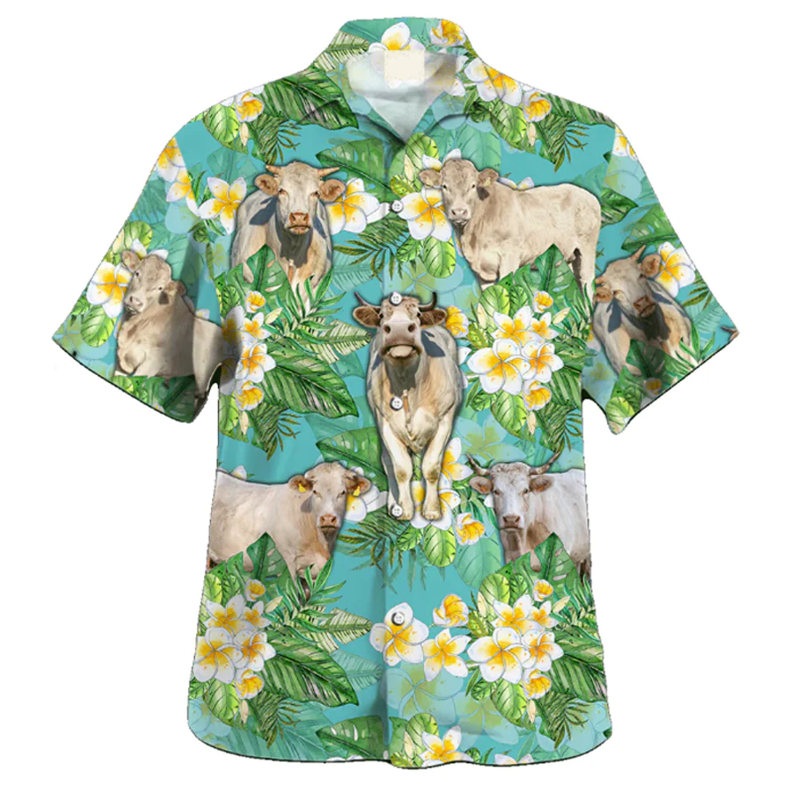 Charolais Cow Trendy Hawaiian Shirt, Cow Lovers, Funny Animal Trendy Hawaiian Shirts, Shirt For Men, Gift For Him