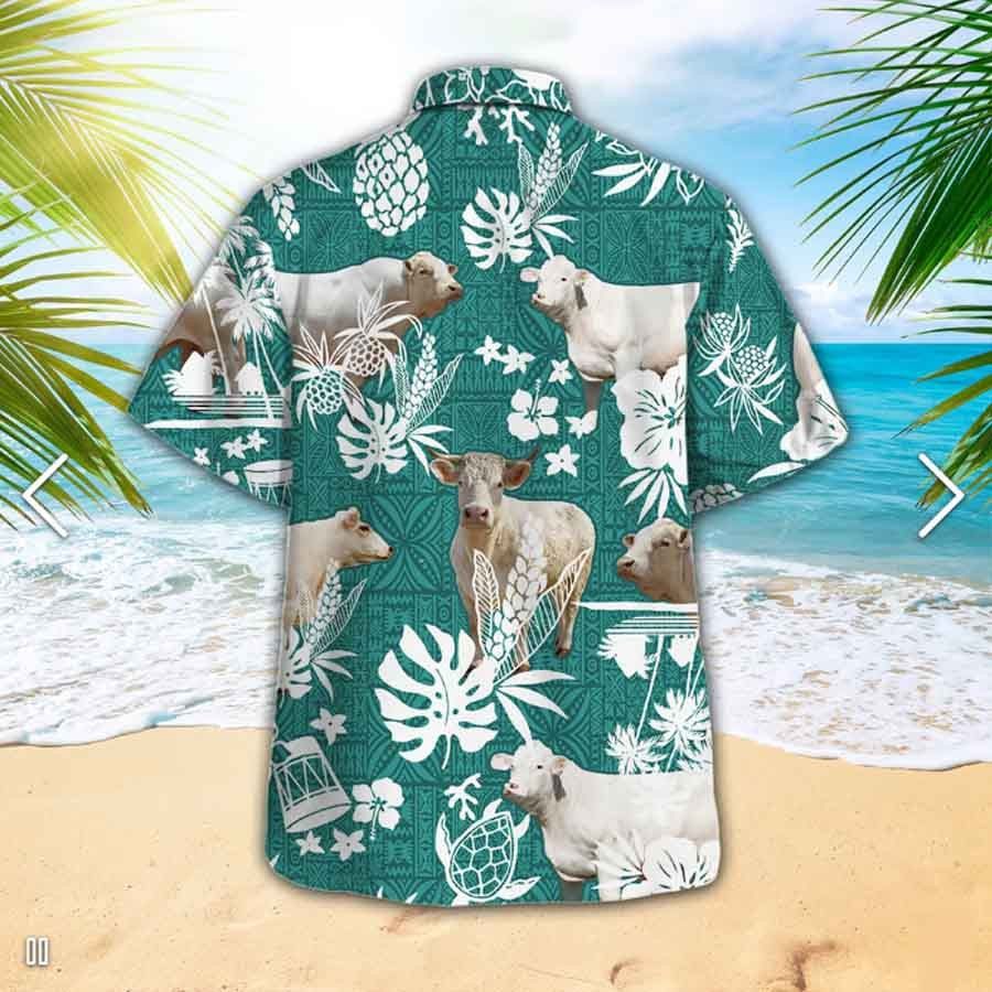 Charolais Cow Trendy Hawaiian Shirt, Cow Shirts, Farm Lover Hawaii Shirt, Hawaiian Casual Button Down Shirt