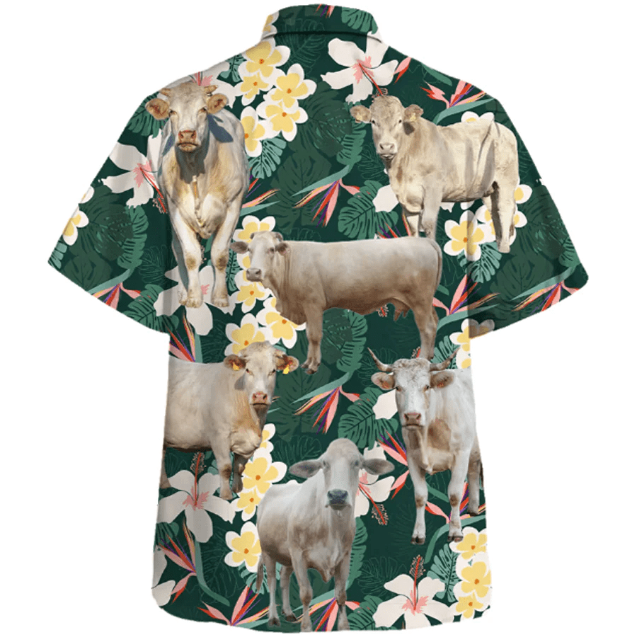 Charolais Cow Trendy Hawaiian Shirt, Farm Lover Hawaii Shirt, Trendy Hawaiian Shirt Men, Hawaiian Casual Button Down Shirt