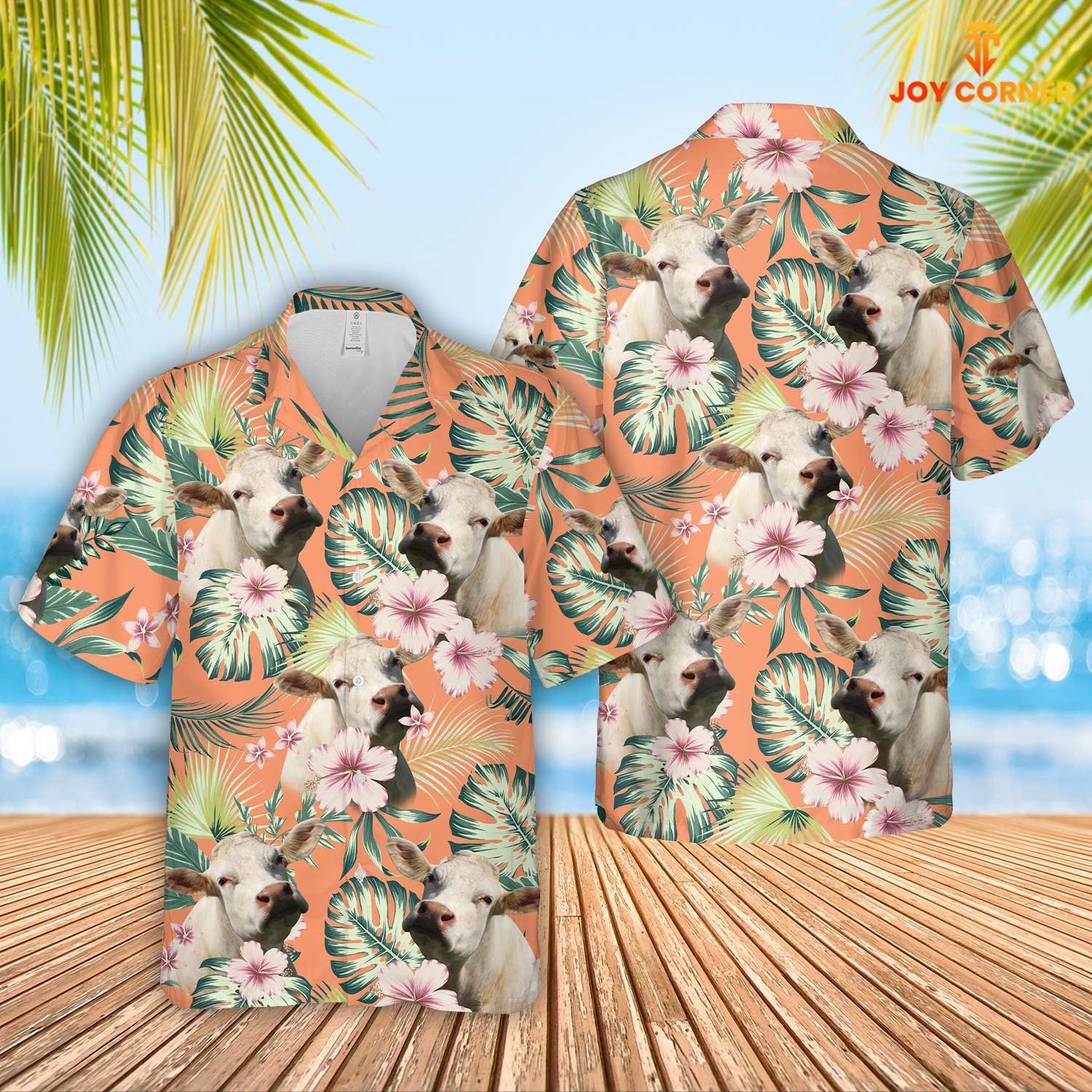 Charolais Embracing Summertime Floral Farm Hawaiian Shirt Vibrant Print