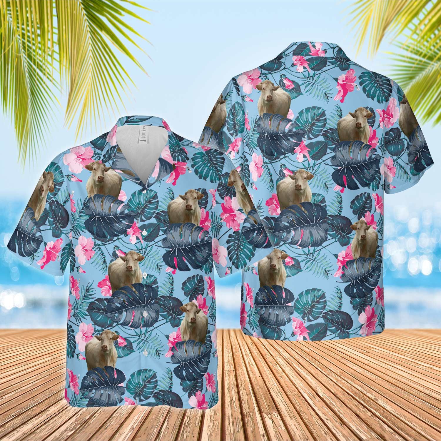 Charolais Enhanced With Blue Hibiscus Hawaiian Shirt Stylish Design