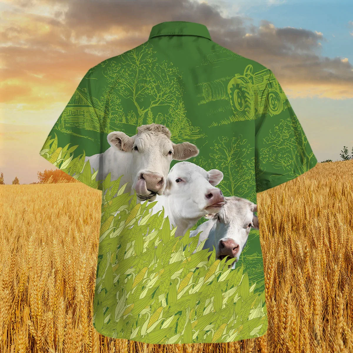 Charolais Farm Corn Pattern Trendy Hawaiian Shirt, Cow Trendy Hawaiian Shirt, Summer Trendy Hawaiian Shirt For Men And Women