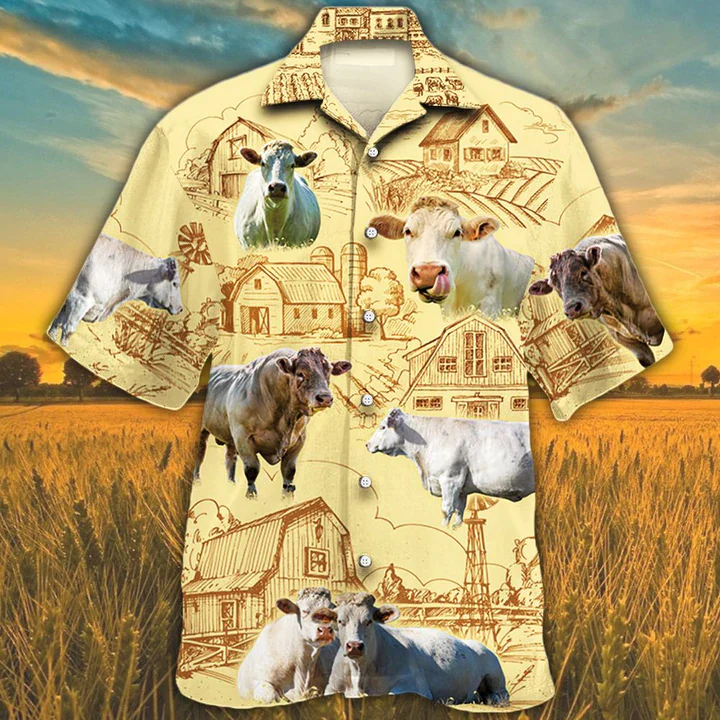 Charolais Farm Trendy Hawaiian Shirt, Farm Cow Short Sleeve Hawaiian Aloha Shirt For Men, Women Charolais Farm Trendy Hawaiian Shirt, Farm Cow Short Sleeve Hawaiian Aloha Shirt For Men, Women