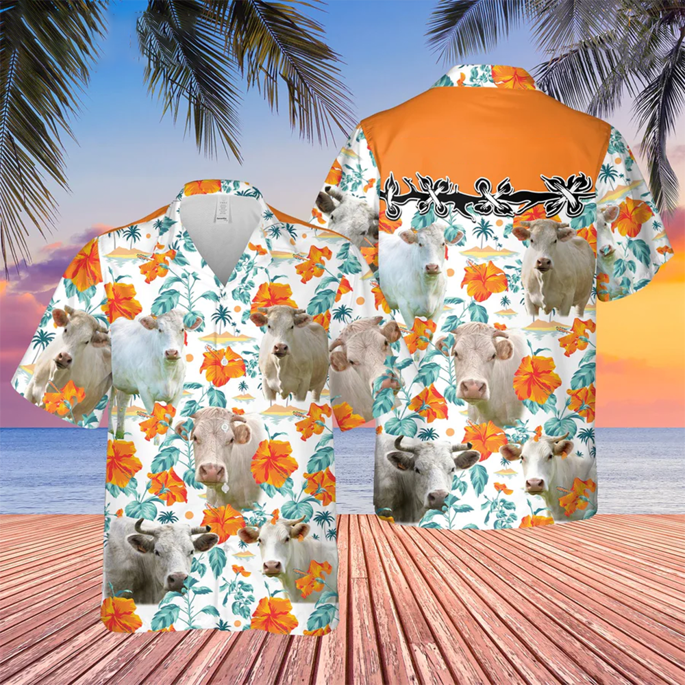 Charolais Hibiscus Floral 3D Trendy Hawaiian Shirt