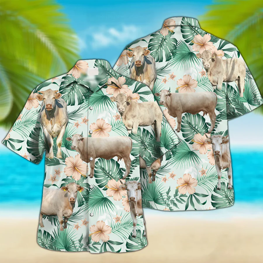 Charolais Trendy Hawaiian Shirt For Farm Lovers – Charolais Cow Trendy Hawaiian Shirt, Trendy Hawaiian Shirt For Men And Women