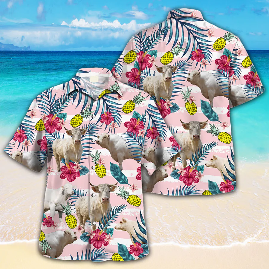 Charolais Trendy Hawaiian Shirt For Farm Lovers – Charolais Cow Trendy Hawaiian Shirt, Trendy Hawaiian Shirt For Men And Women