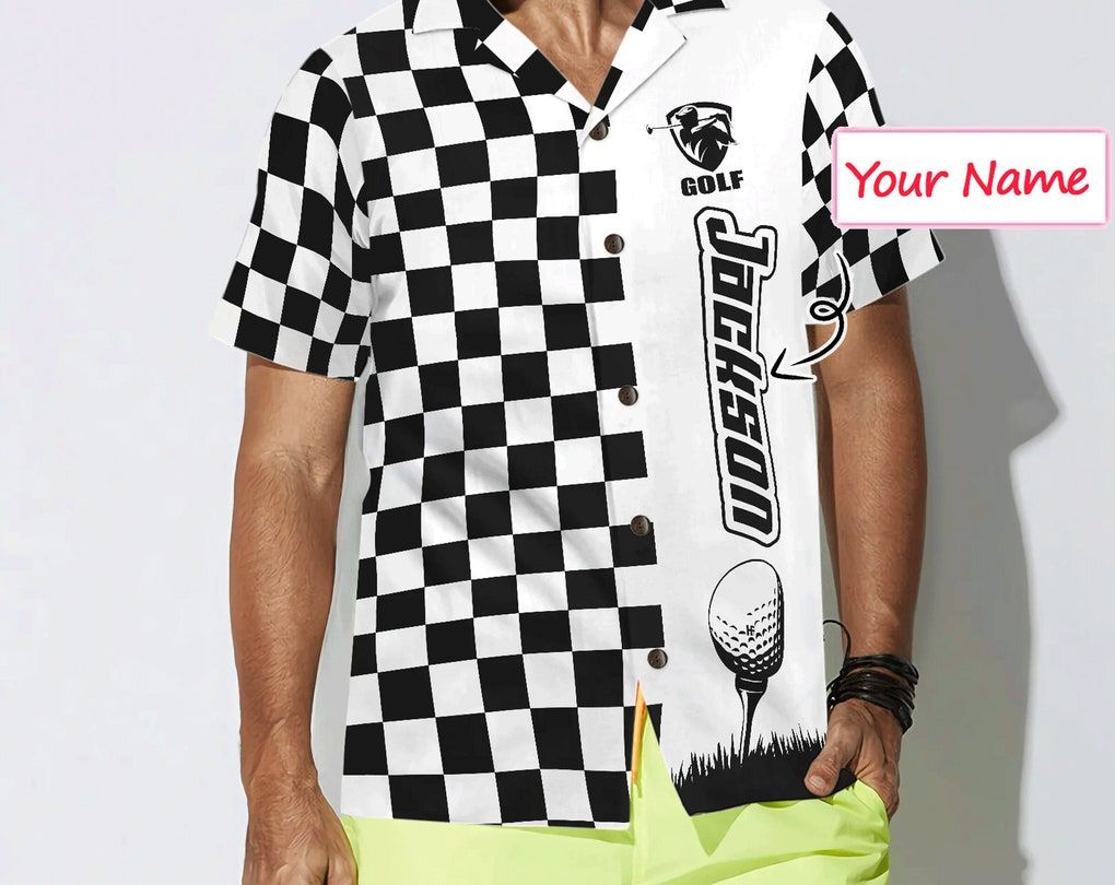 Checkboard Style Golf Custom Trendy Hawaiian Shirt, Custom Trendy Hawaiian Shirt With Name, Custom Trendy Hawaiian Shirt For Men Women, Trendy Hawaiian Shirt For Logo.