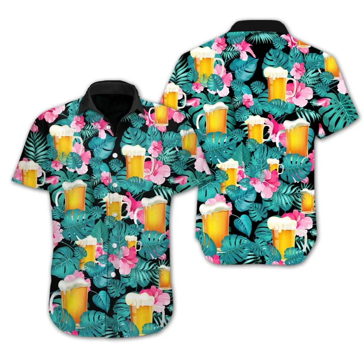 Cheer Nice Beer Tropical Trendy Hawaiian Shirt, Short Sleeve Hawaiian Aloha Shirt For Men