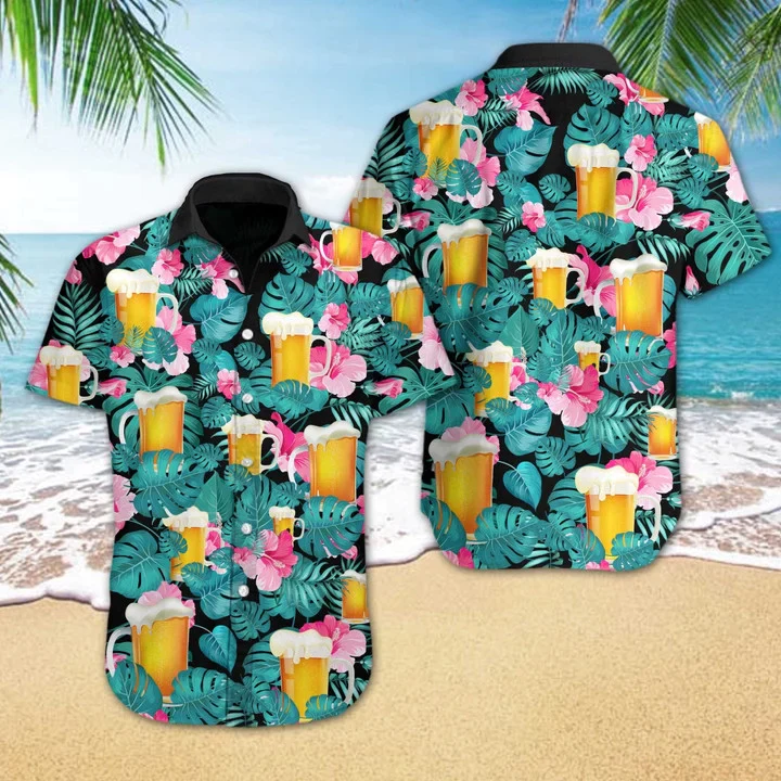 Cheer Nice Beer Tropical Trendy Hawaiian Shirt, Short Sleeve Hawaiian Aloha Shirt For Men