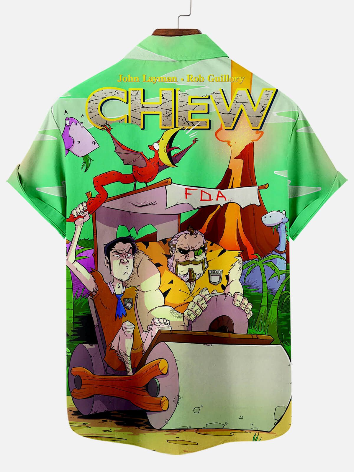 Chew Cartoon Men’s Short Sleeve Aloha Hawaiian Shirt