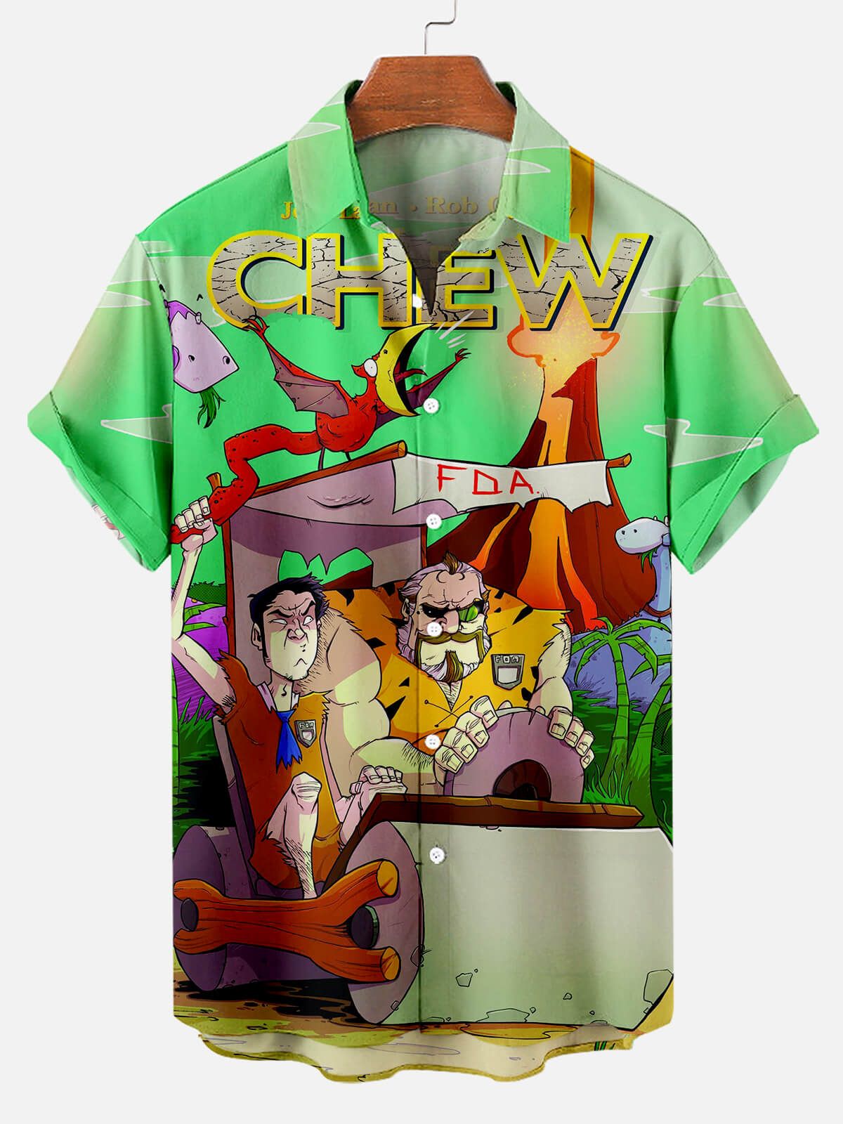 Chew Cartoon Men’s Short Sleeve Aloha Hawaiian Shirt