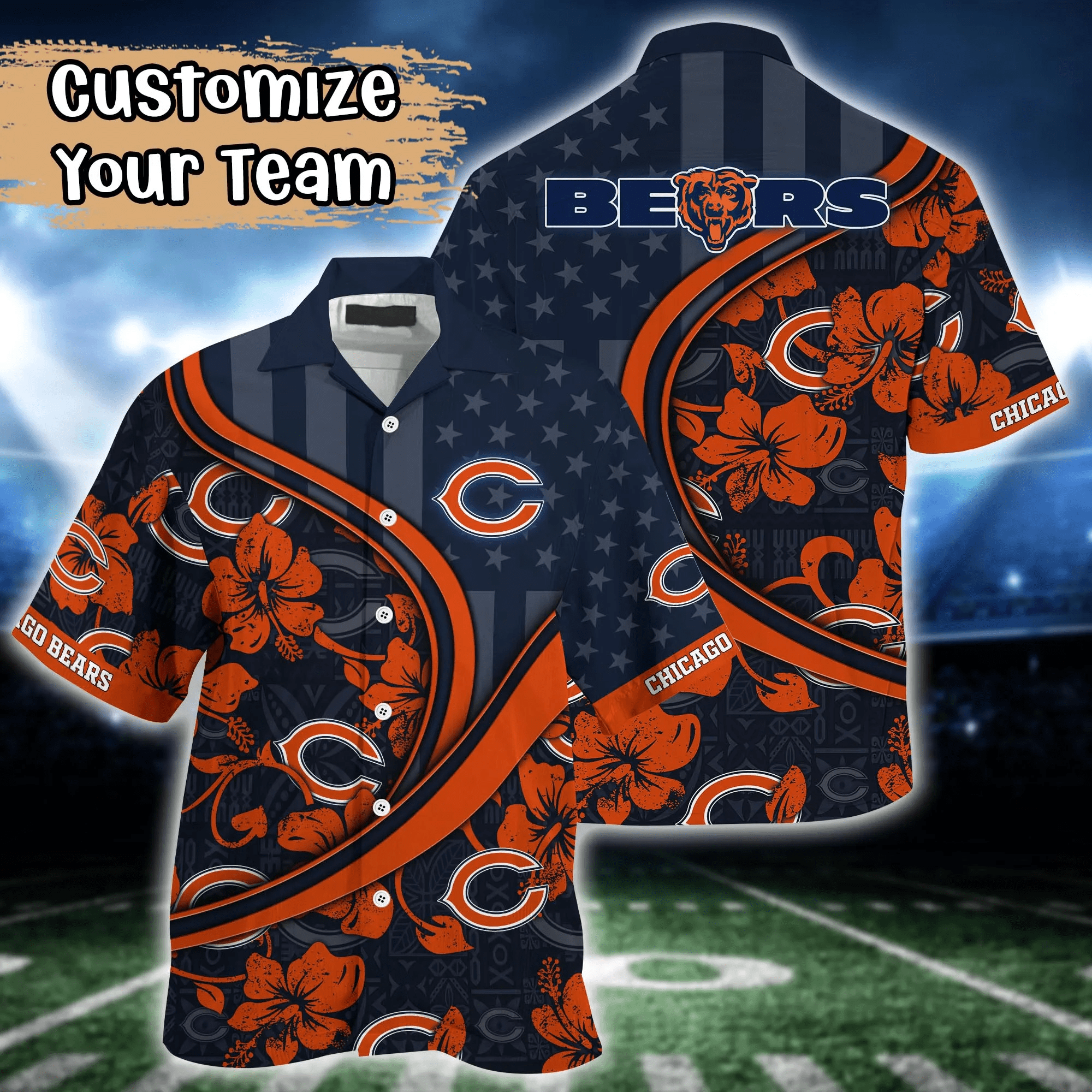 Chicago Bears NFL Us Flag Hawaiian Shirt Custom Summer Aloha Shirt
