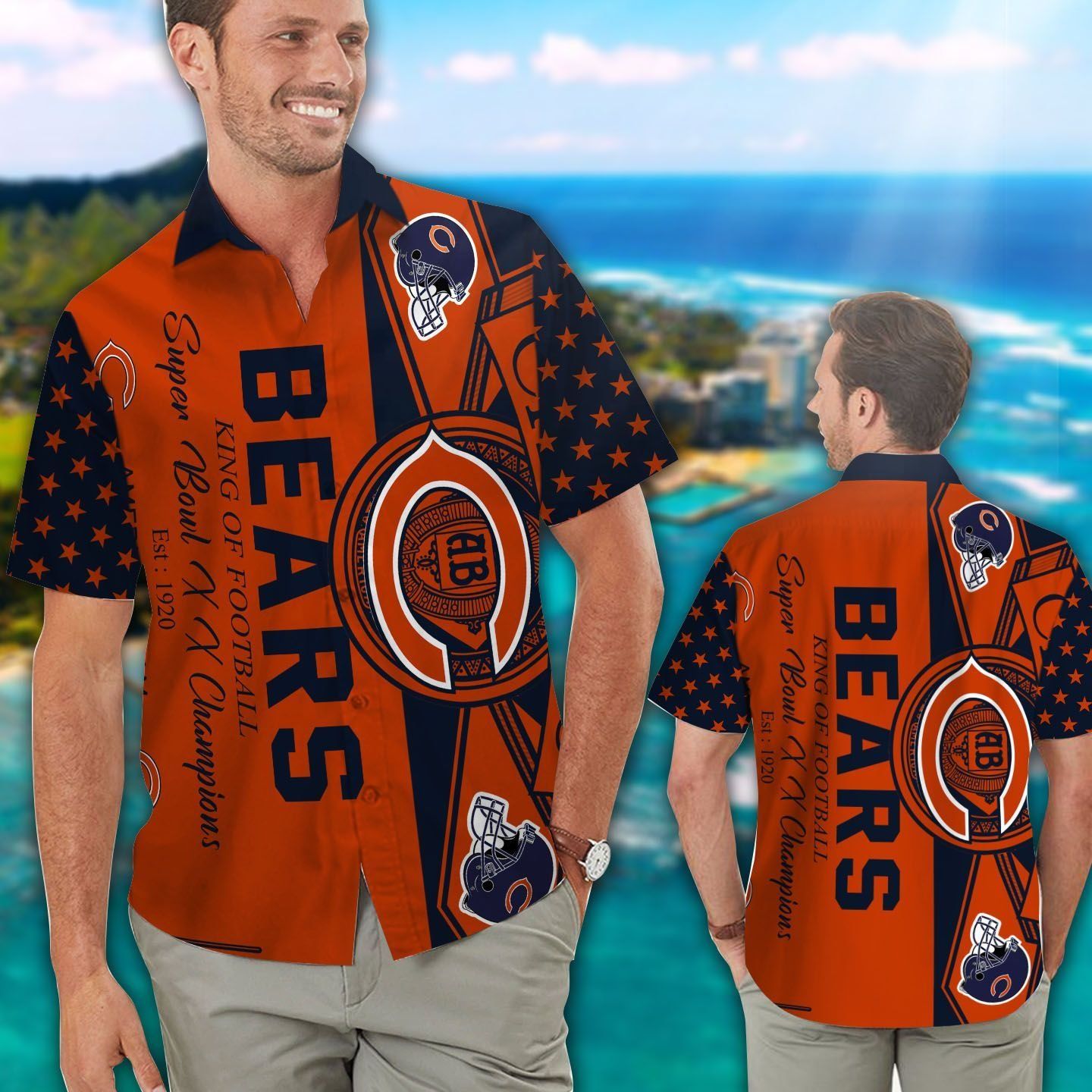 Chicago Bears Short Sleeve Button Up Tropical Hawaiian Shirt VER05