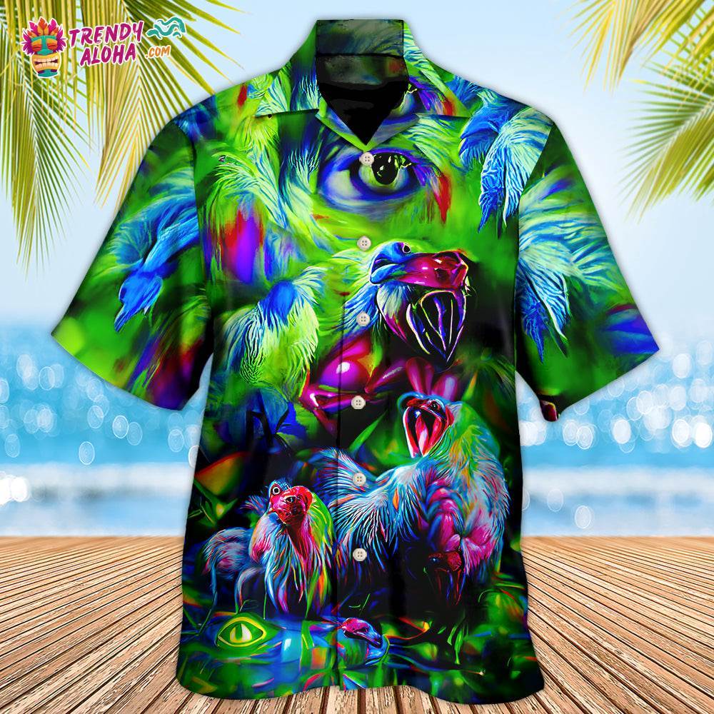 Chicken A Crowing Rooster Funny Neon Hawaiian Shirt – Trendy Aloha