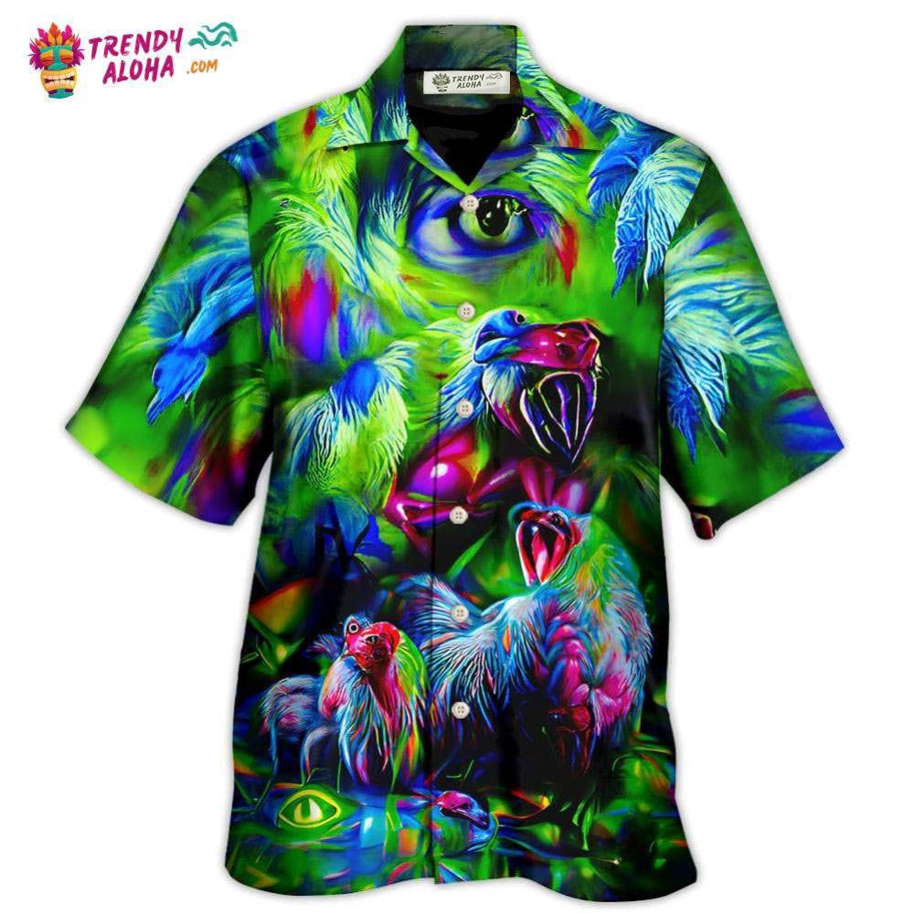 Chicken A Crowing Rooster Funny Neon Hawaiian Shirt – Trendy Aloha