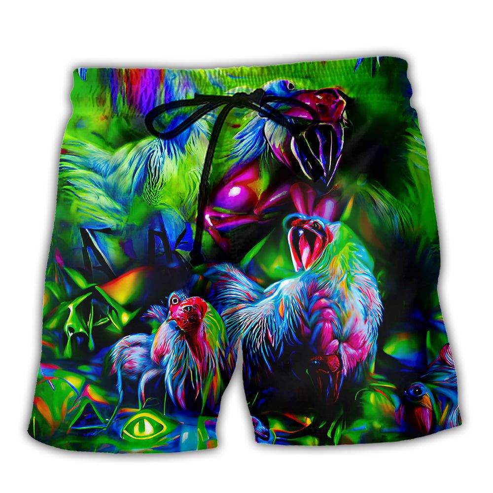 Chicken A Crowing Rooster Funny Neon Trendy Aloha Hawaiian Beach Shorts