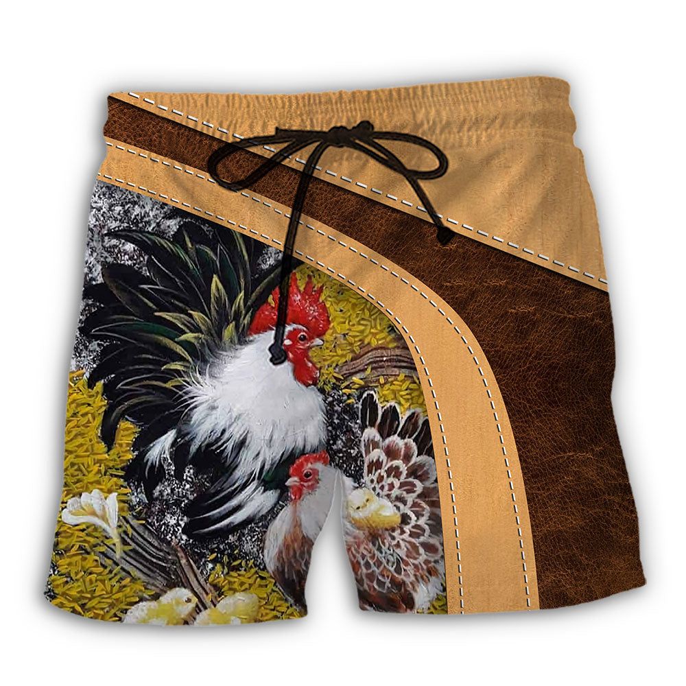 Chicken An Old Rooster And His Cute Chick Trendy Aloha Hawaiian Beach Shorts