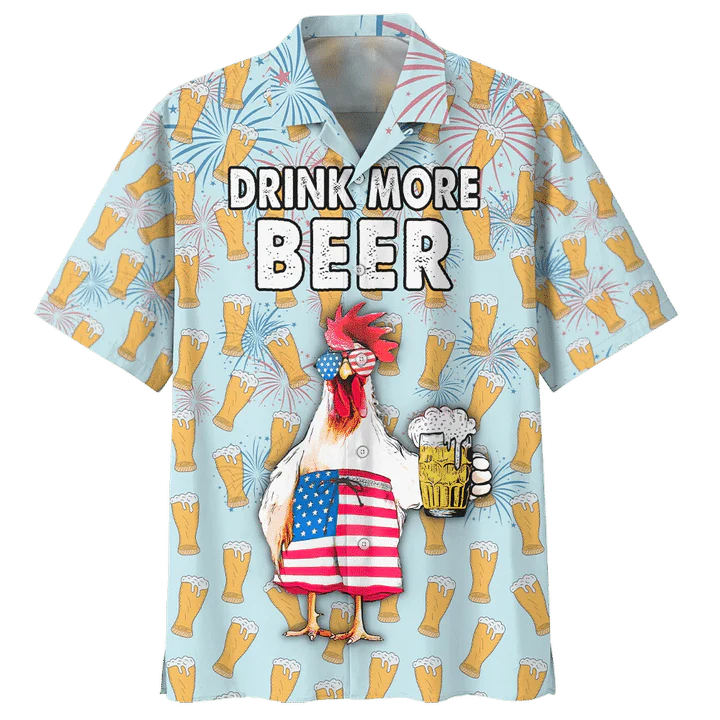 Chicken And Beer Watercolor Trendy Hawaiian Shirt, Aloha Shirt Hawaii, Hawaii Shirts Mens