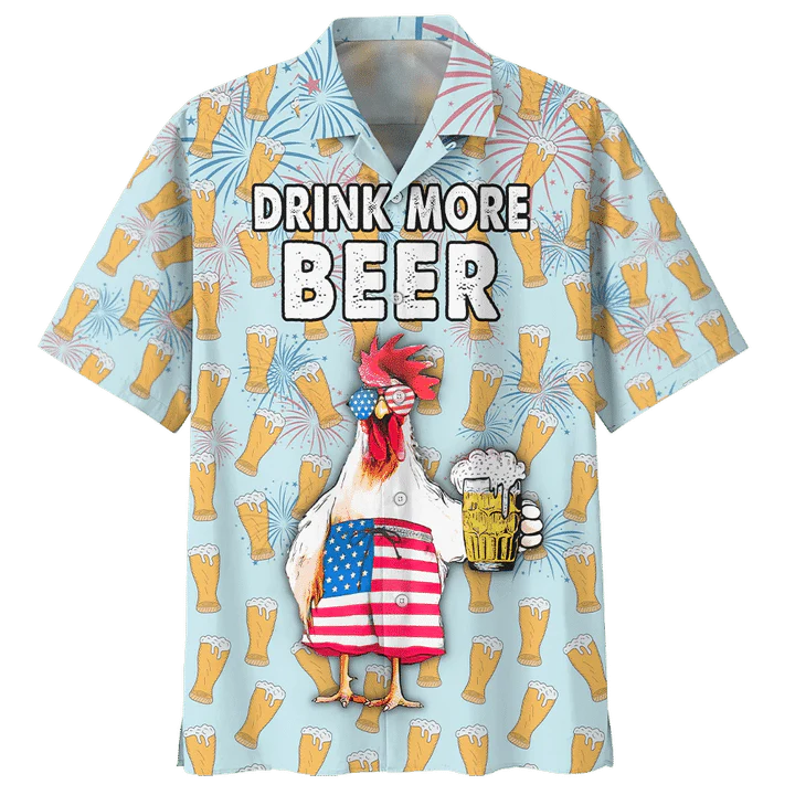 Chicken And Beer Watercolor Trendy Hawaiian Shirt, Aloha Shirt Hawaii, Hawaii Shirts Mens