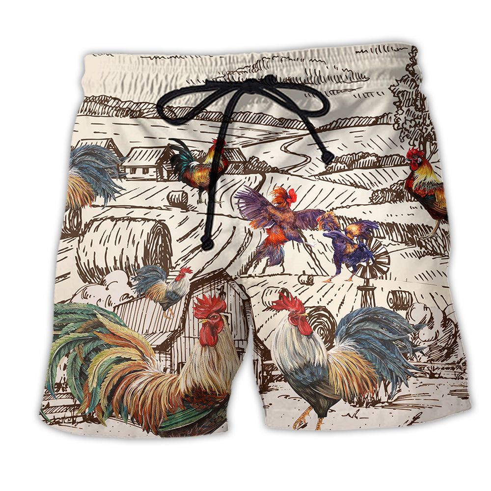 Chicken Awesome Farmer Roosters Trendy Aloha Hawaiian Beach Shorts