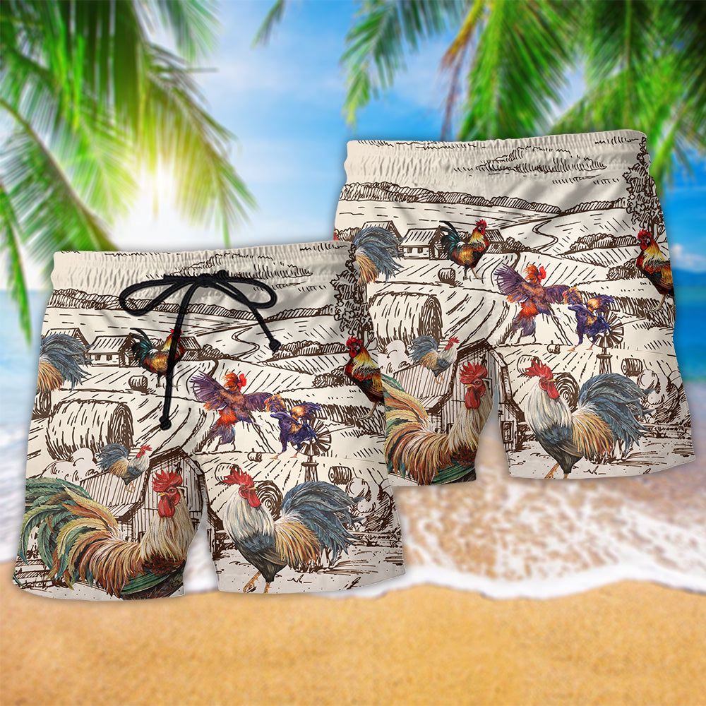 Chicken Awesome Farmer Roosters Trendy Aloha Hawaiian Beach Shorts