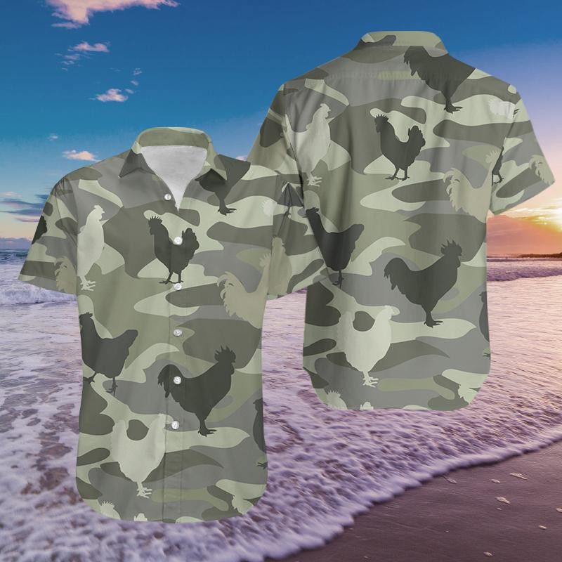 Chicken Camo Hawaiian Aloha Shirts, Chicken Lover Trendy Hawaiian Shirt For Summer Gifts