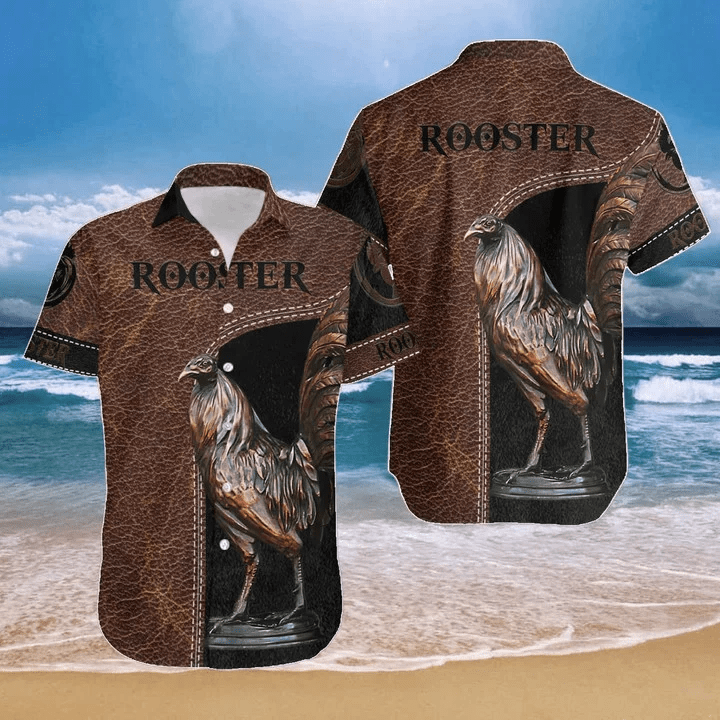Chicken Camouflage Hawaiian Shirt Rooster Brown And Black Design