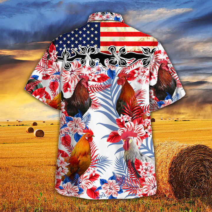 Chicken Cattle Lovers American Flag Trendy Hawaiian Shirt, Chicken Aloha Trendy Hawaiian Shirt, Flowers Aloha Shirt For Men, Women