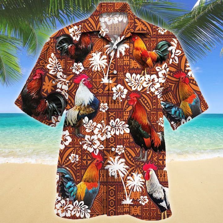 Chicken Displaying Red Tribal Pattern 3D Hawaiian Shirt Stylish Design