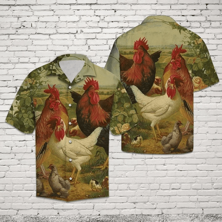 Chicken Farm Art and Black Cat Hawaiian Shirt for All
