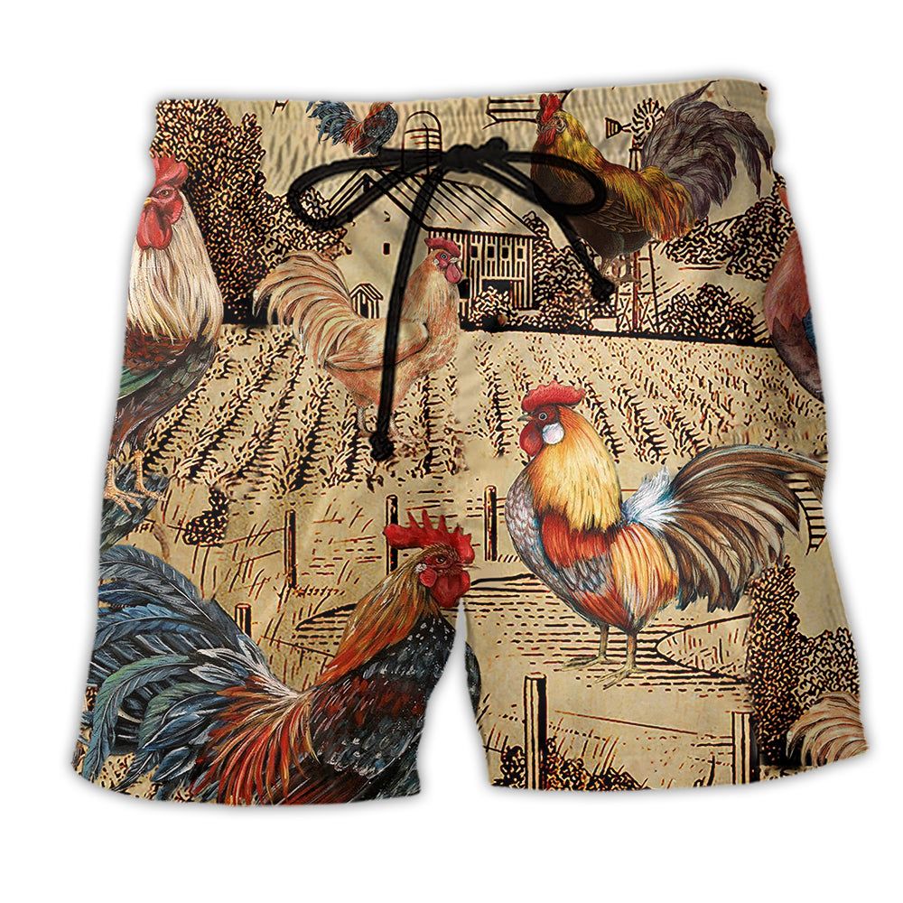 Chicken Farm Love Vintage Trendy Aloha Hawaiian Beach Shorts Chicken Farm Love Vintage Trendy Aloha Hawaiian Beach Shorts