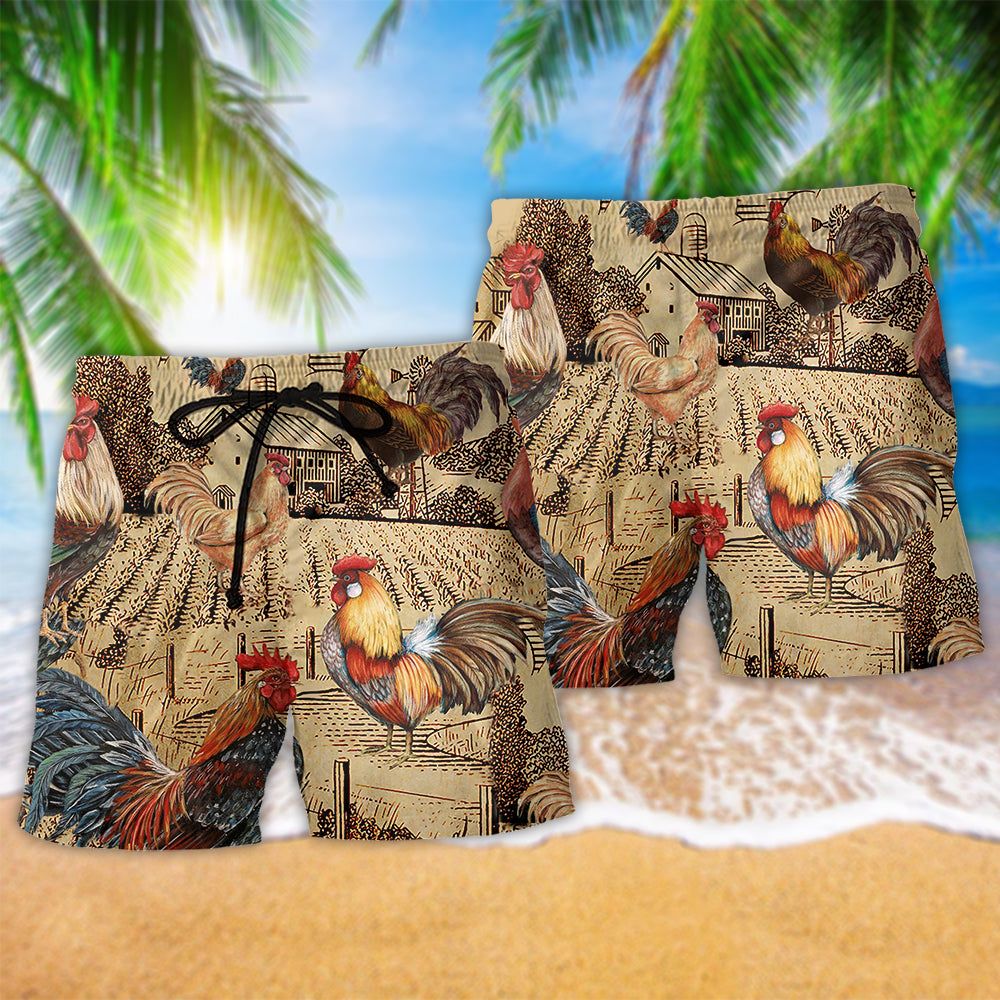 Chicken Farm Love Vintage Trendy Aloha Hawaiian Beach Shorts