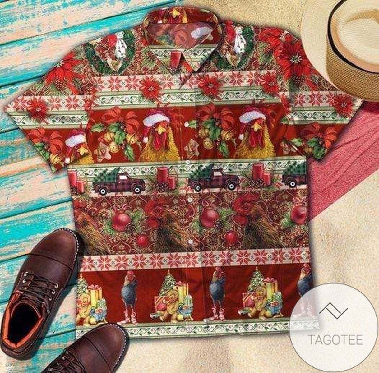 Chicken Farming Merry Christmas Unisex Hawaiian Shirts