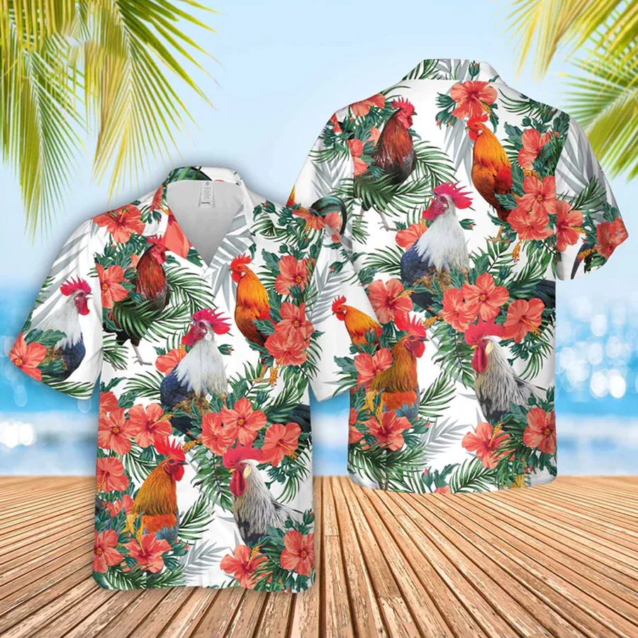 Chicken Hawaiian Flowers Trendy Hawaiian Shirt, Gift For Farm Clothing, Summer Gift For Men And Women