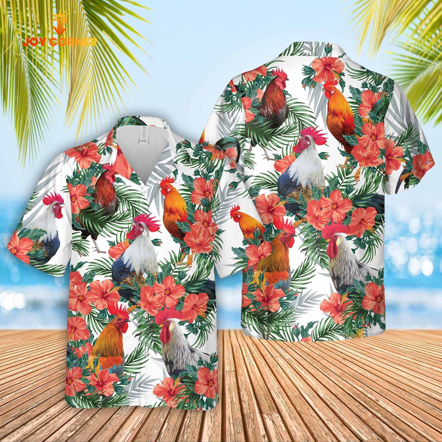 Chicken Hawaiian Shirt Featuring Vibrant Flower Designs