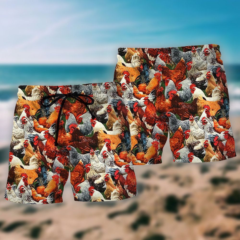 Chicken I Just Want To Hang Out With My Chickens Trendy Aloha Hawaiian Beach Shorts