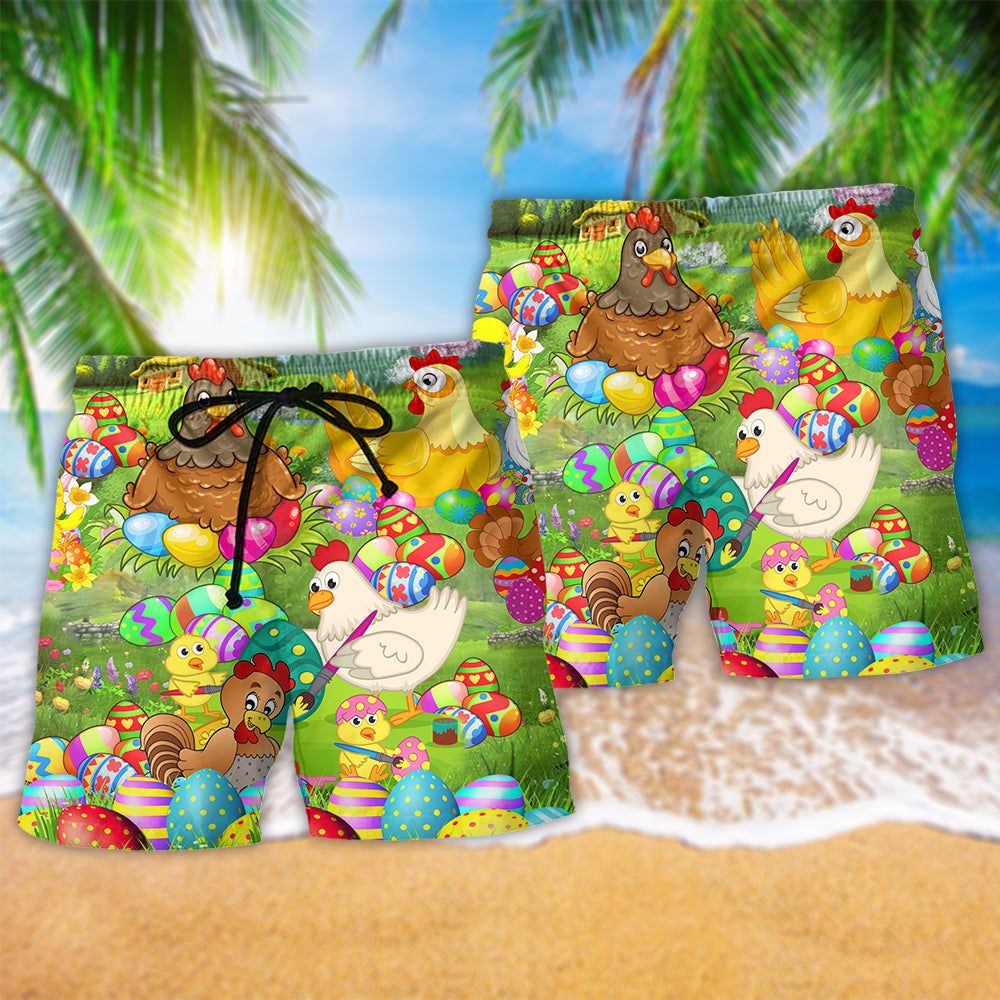 Chicken In Farm Easter Eggs Trendy Aloha Hawaiian Beach Shorts