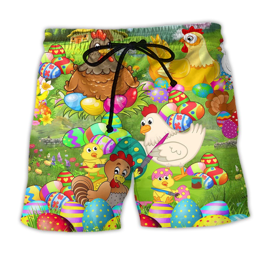Chicken In Farm Easter Eggs Trendy Aloha Hawaiian Beach Shorts