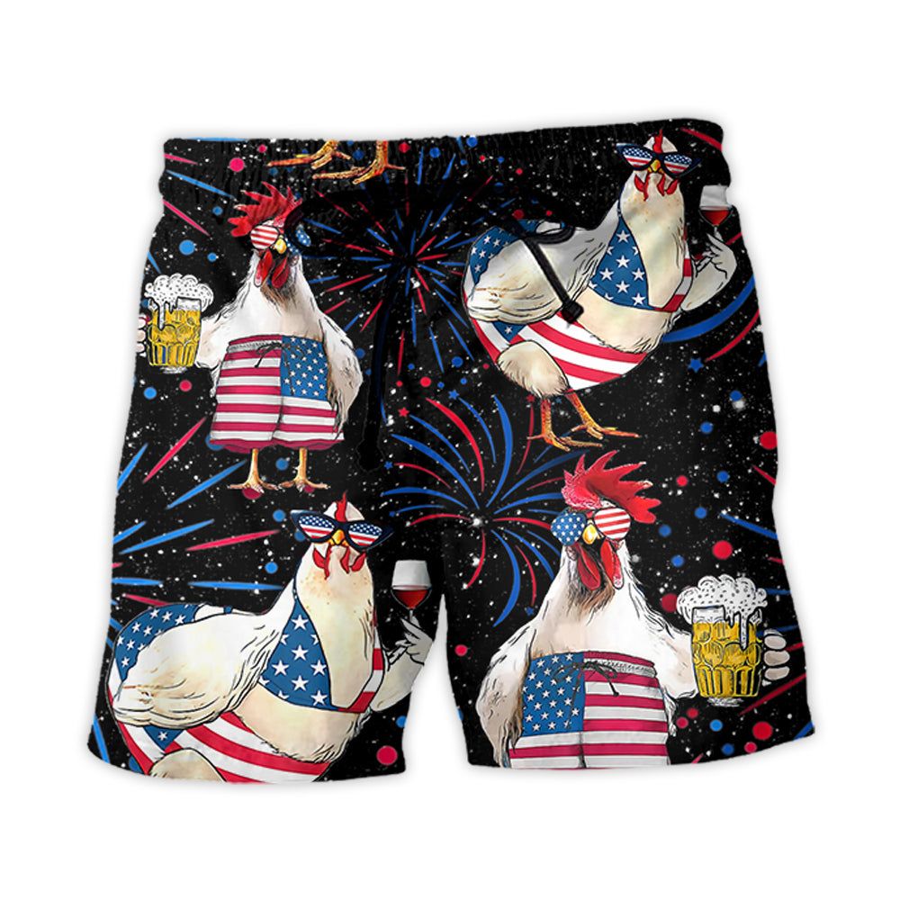 Chicken Independence Day Beer Style Trendy Aloha Hawaiian Beach Shorts