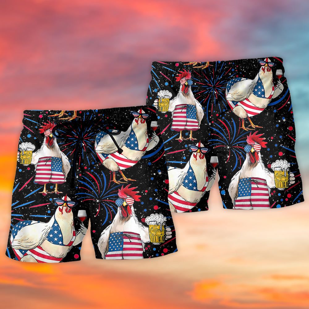 Chicken Independence Day Beer Style Trendy Aloha Hawaiian Beach Shorts