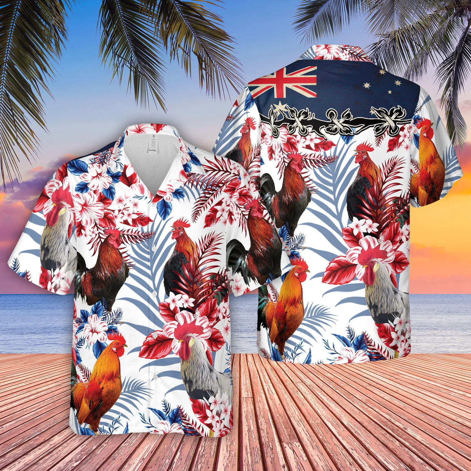Chicken Lovers Australia Flag Hawaiian Flowers Hawaiian Shirt