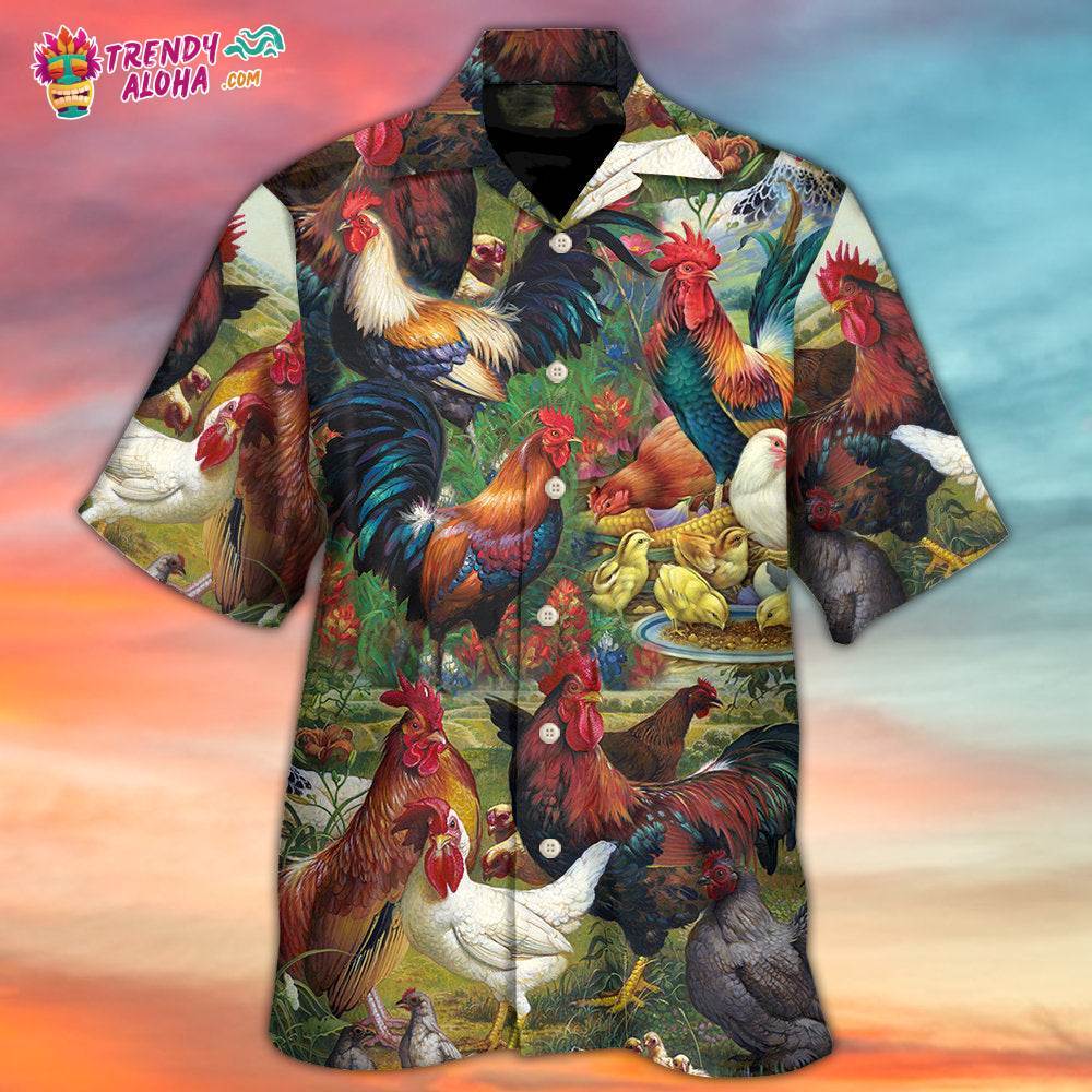 Chicken Lovers Retro Style Background Hawaiian Shirt – Trendy Aloha