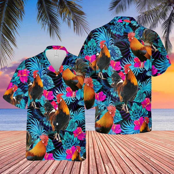 Chicken Neon Tropical Hawaii Shirt, Summer Gifts For Men And Women