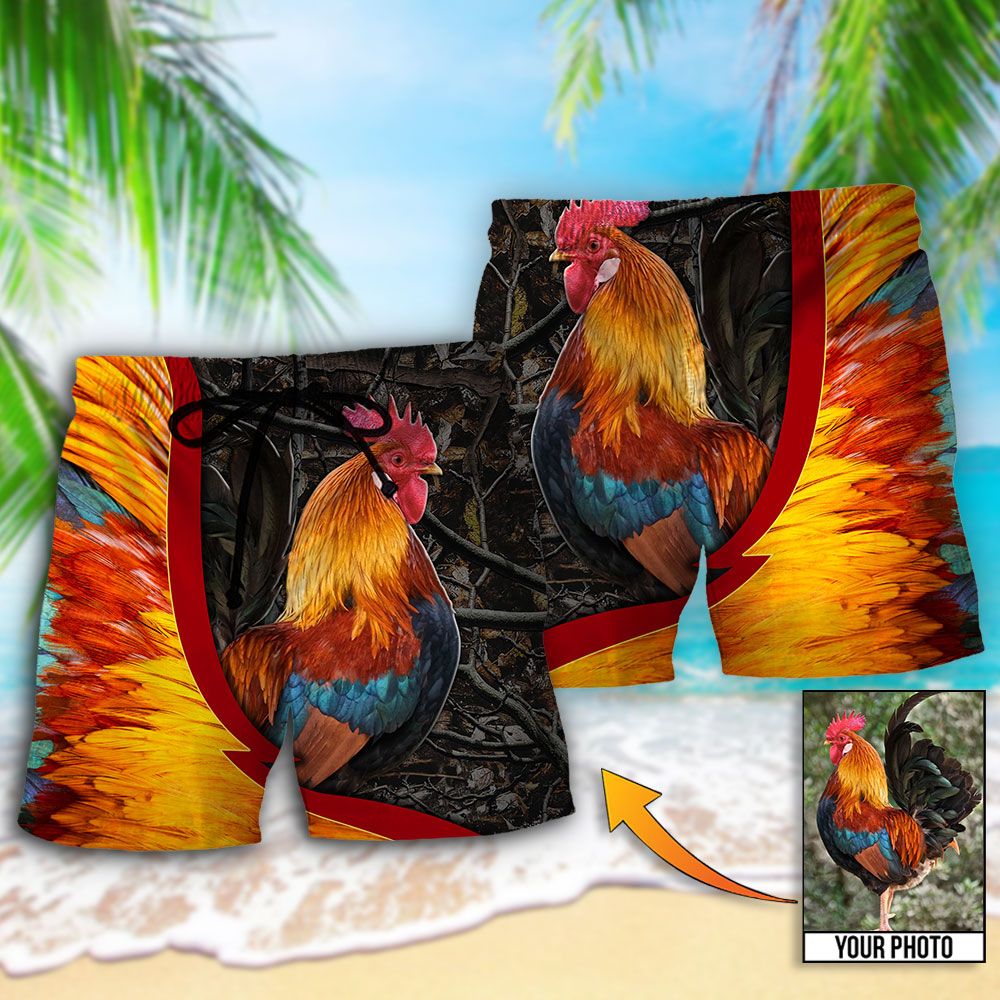 Chicken Rooster Beautiful Style Custom Photo Trendy Aloha Hawaiian Beach Shorts
