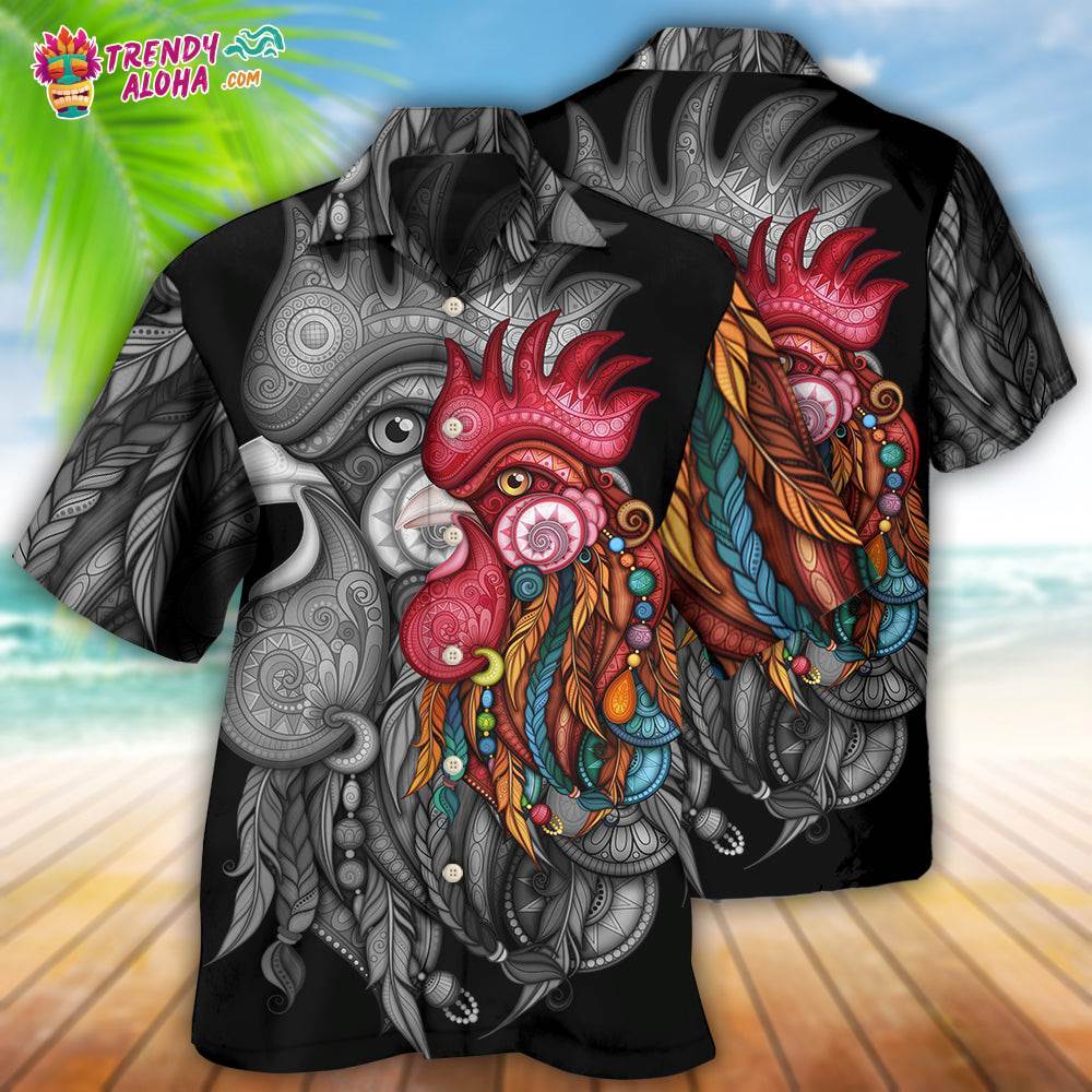 Chicken Rooster Black And Color Hawaiian Shirt – Trendy Aloha
