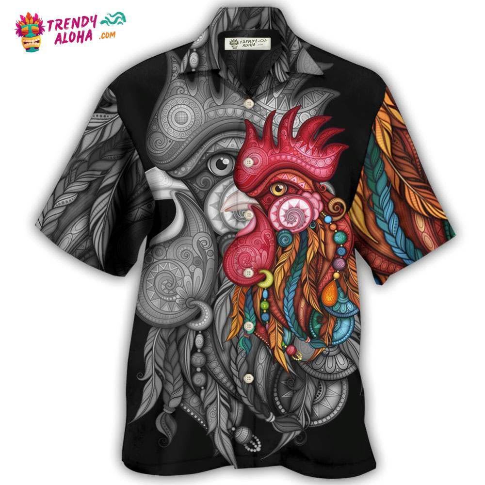Chicken Rooster Black And Color Hawaiian Shirt – Trendy Aloha