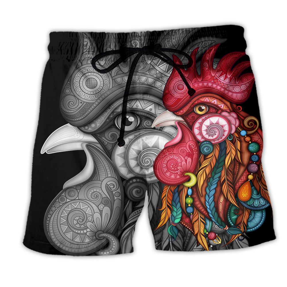 Chicken Rooster Black And Color Style Trendy Aloha Hawaiian Beach Shorts