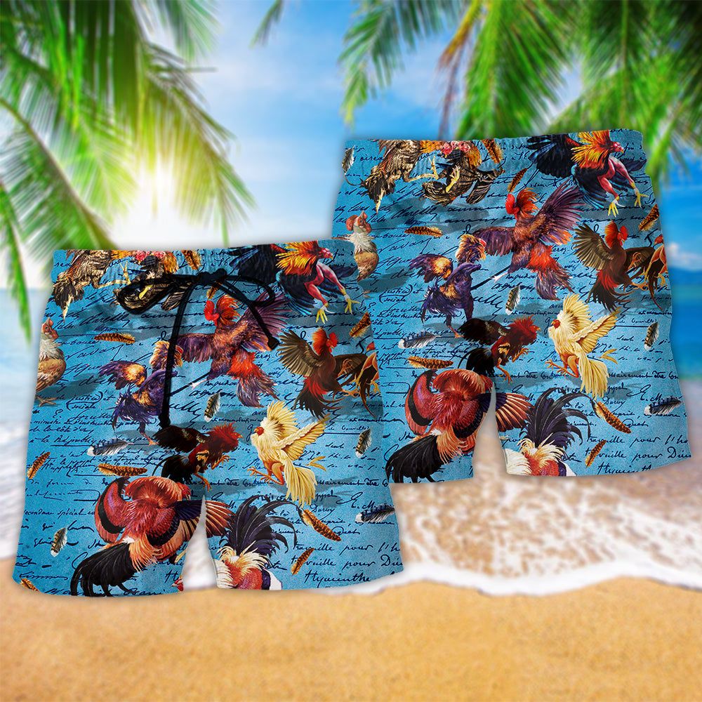 Chicken Rooster Fighting Cool Style Trendy Aloha Hawaiian Beach Shorts