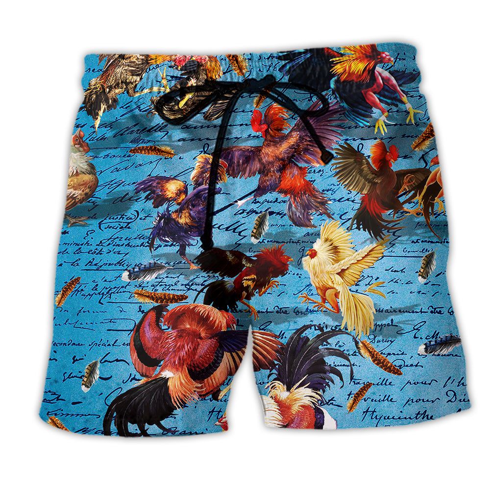 Chicken Rooster Fighting Cool Style Trendy Aloha Hawaiian Beach Shorts
